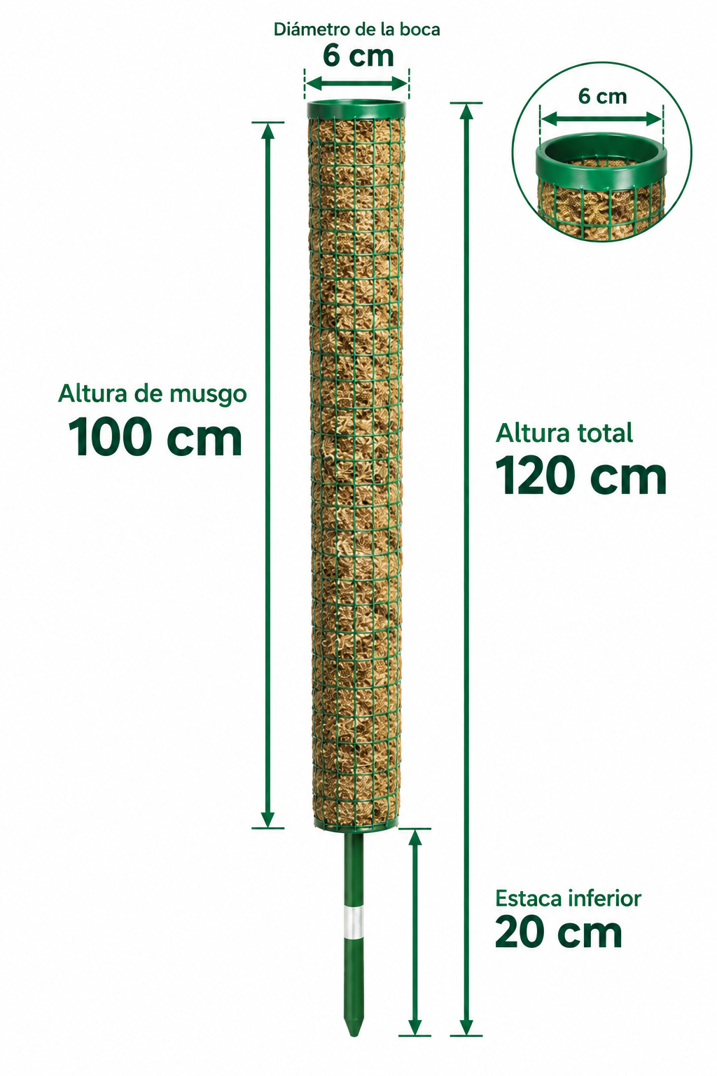 Tutor De Musgo Sphagnum 100cm Con Estaca Plantas Trepadoras