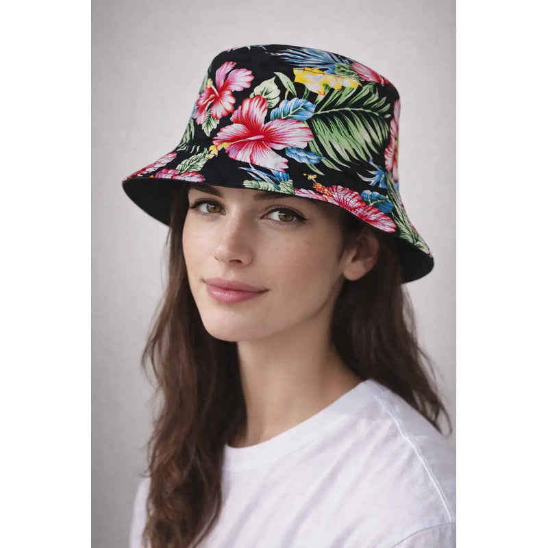Gorro Pescador Unisex Diseño Plantas Plantslovers Negro M Floreado