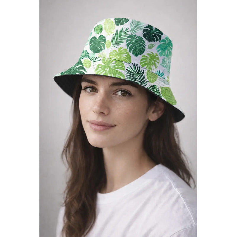 Gorro Pescador Unisex Diseño Plantas Plantslovers Verde M Floreado