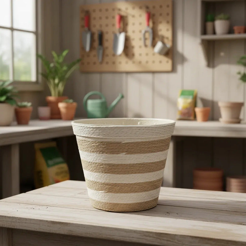 Macetero Maceta Hilo Decorativo 18cm Diametro Beige Beige Hilo