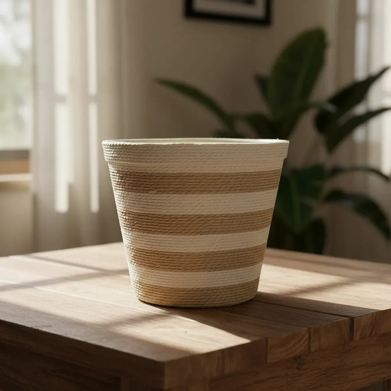 Macetero Maceta Hilo Decorativo 18cm Diametro Beige Beige Hilo