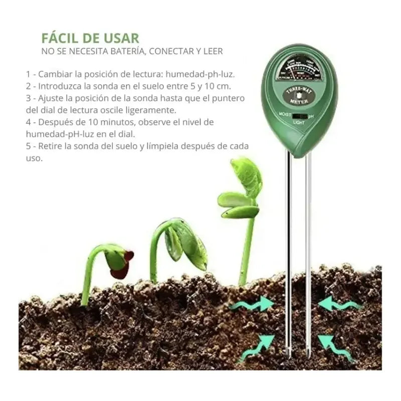 Medidor De Humedad, Luz Y Ph Para Plantas 3 En 1 Verde Musgo
