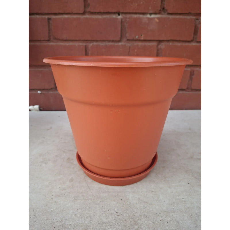 Macetero Plastico Liso 32cm Con Plato Incluido Terracota Liso 32