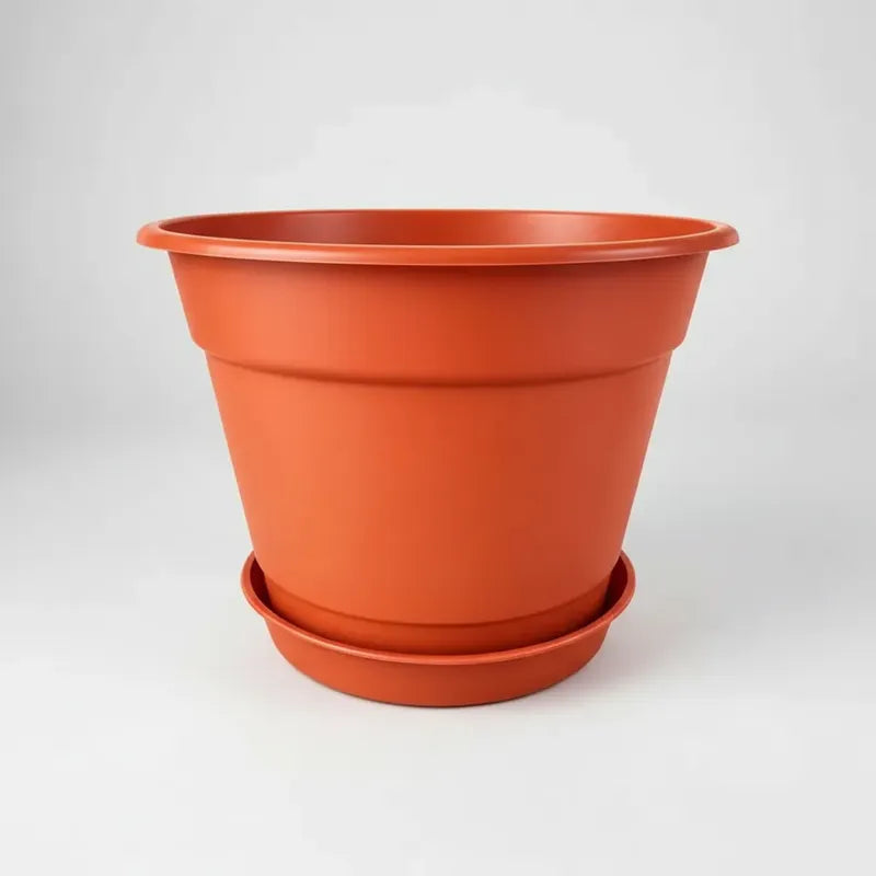 Macetero Plástico Liso 32cm con Plato - Terracota