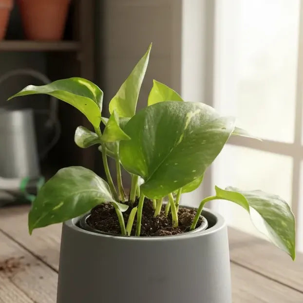 Scindapsus Potus Golden Planta Interior Purificadora Macetero Gris