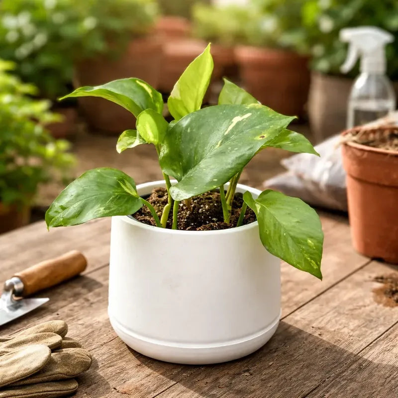 Scindapsus Potus Golden Planta Interior Purificadora Macetero Blanco