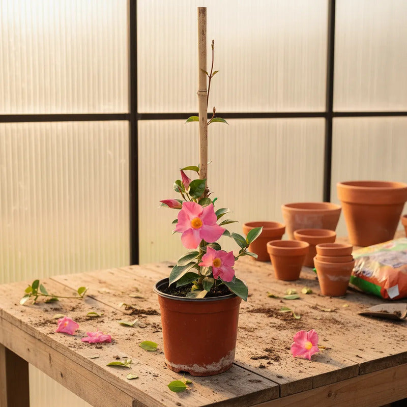 Dipladenia Mandevilla Planta Trepadora Ornamental Rosa Claro