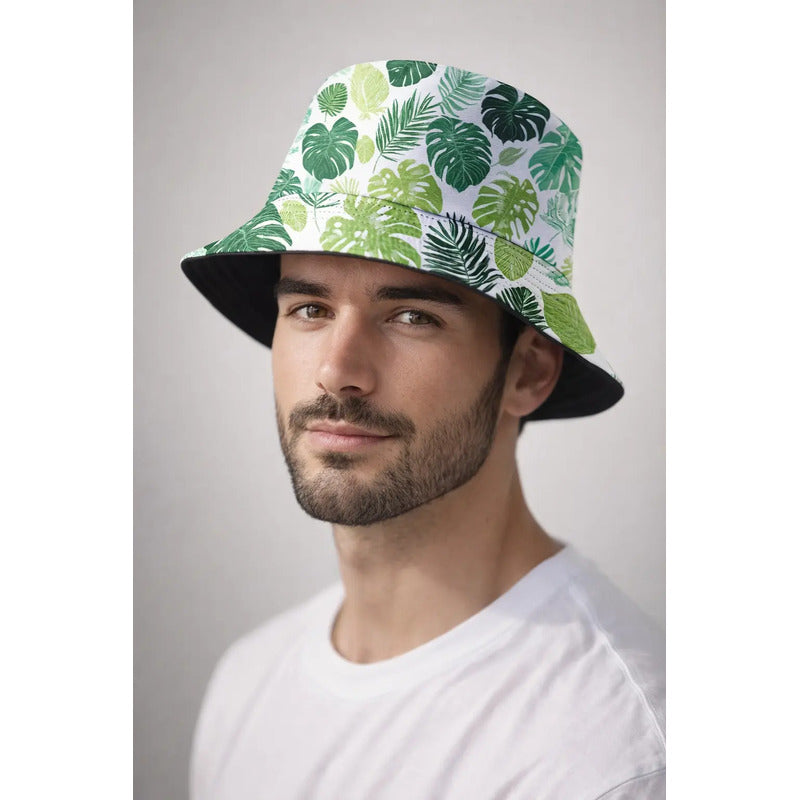 Gorro Pescador Unisex Diseño Plantas Plantslovers Verde M Floreado