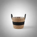 Porta Macetero Paja Grande  23 Cm Diametro Negro Bicolor