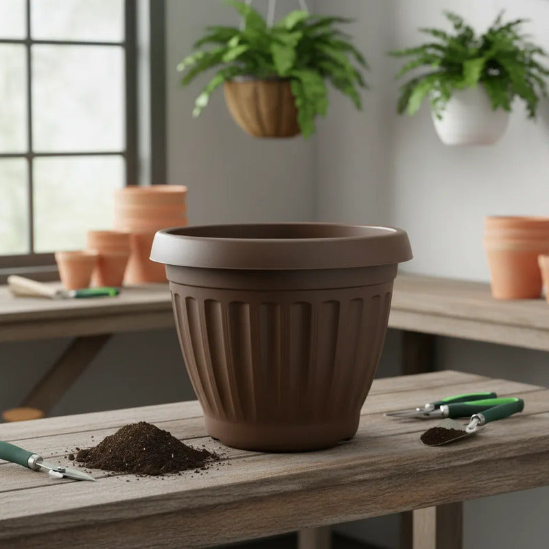 Macetero Plástico  Terracota 50cm Diámetro Marrón Oscuro Colonial