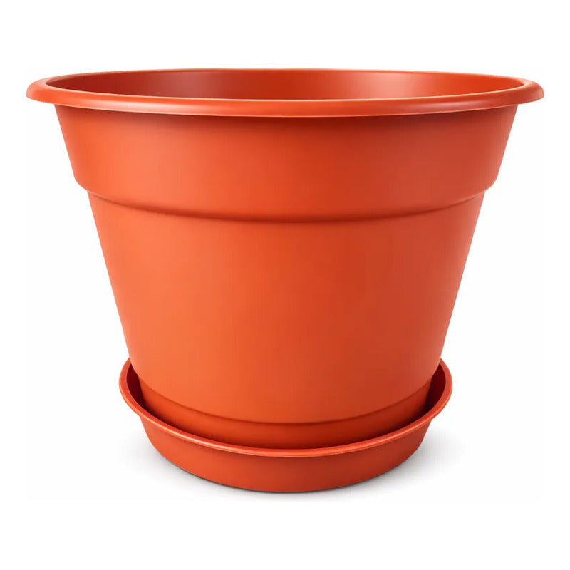 Macetero Plástico Liso 32cm con Plato - Terracota